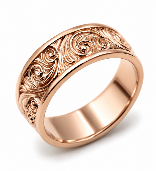 Genuine Size P Solid 9ct 9k 375 Yellow, Rose or White Gold 7.5mm Engraved Ring