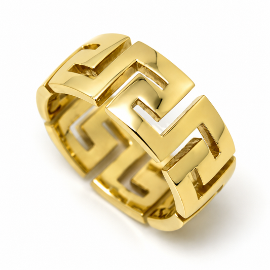 Size 6.25 / M1/2 Kaedesigns Genuine Heavy Solid 14ct Yellow, Rose or White Gold 10mm Wide Greek Key Ring