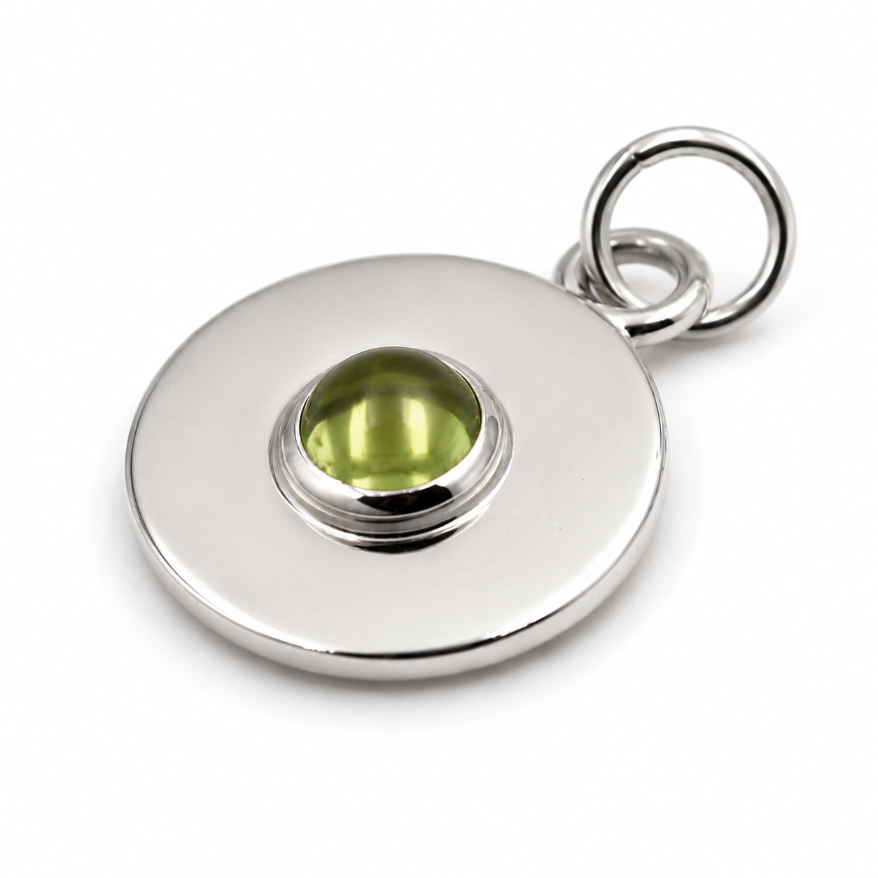 Genuine 9ct 9k 375 Yellow, Rose or White Gold 12mm Cabochon Green Peridot Disc round circle pendant