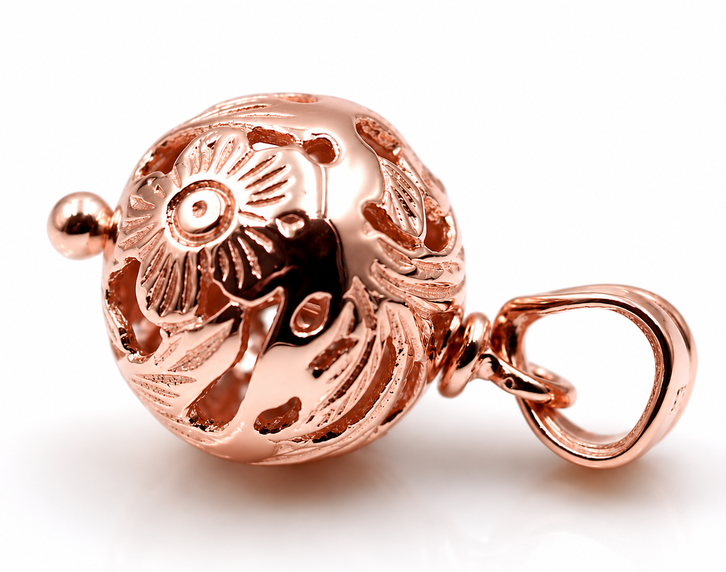 Kaedesigns Genuine 9ct 9K 375 Yellow, Rose or White Gold Flower Filigree Ball 14mm Pendant