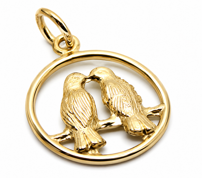 Genuine 9ct Yellow,  Rose, White Gold or Silver Lovebirds Love Birds Pendant