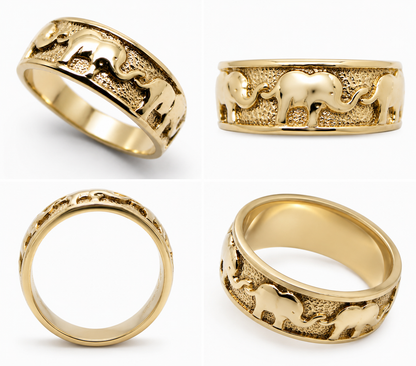 Genuine 9ct 9k 375 Solid Yellow, Rose or White Gold Lucky Elephant Ring Size L to Q