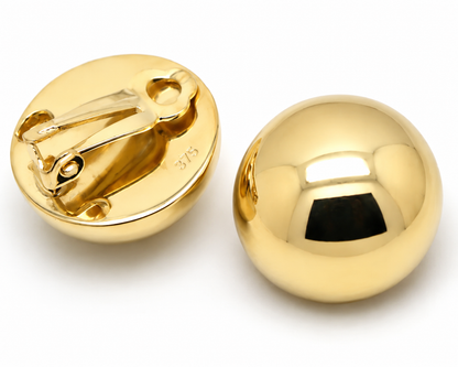 Kaedesigns Genuine 9ct 9k 375 Yellow, Rose Or White Gold Clip On 18mm Half Ball Earrings