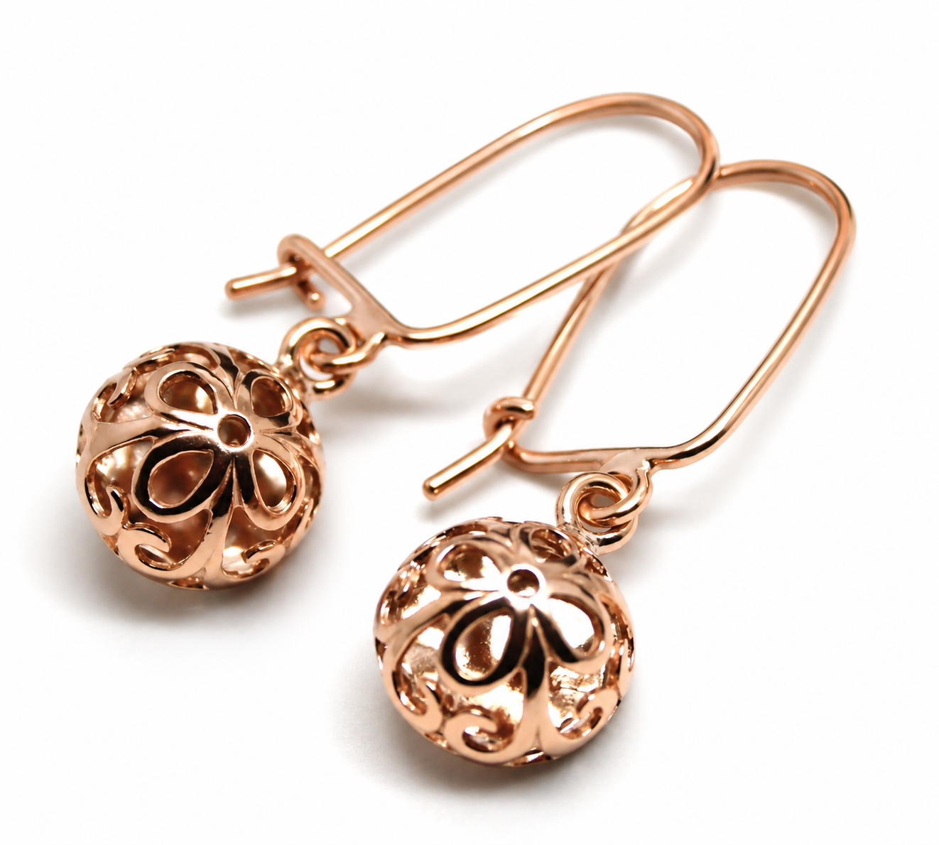Kaedesigns 9ct 9k 375 Solid Yellow, Rose or White Gold Half Ball Filigree Earrings