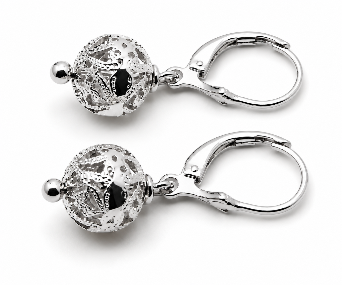 Genuine 9k 9ct 375 Yellow, Rose or White Gold 10mm Filigree Ball Spinner Earrings With Continental Hooks