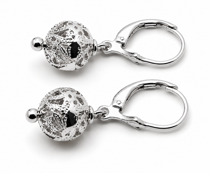 Genuine 9k 9ct 375 Yellow, Rose or White Gold 10mm Filigree Ball Spinner Earrings With Continental Hooks