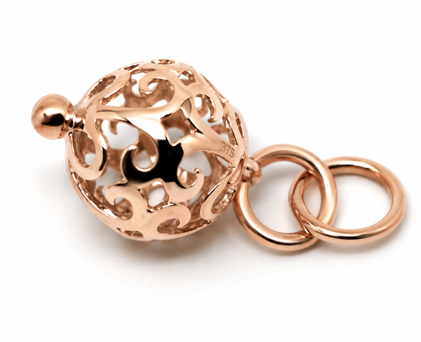 Genuine Double bale 9ct 9k 375 Yellow, Rose or White Gold 10mm Filigree Ball Pendant