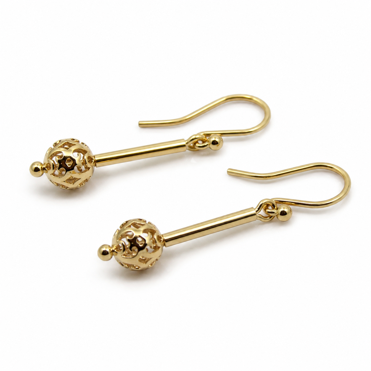 Genuine 9ct 9k 375 Yellow, Rose or White Gold 8mm Filigree Ball Hook Earrings