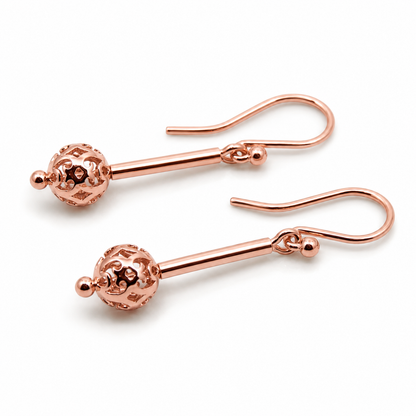 Genuine 9ct 9k 375 Yellow, Rose or White Gold 8mm Filigree Ball Hook Earrings