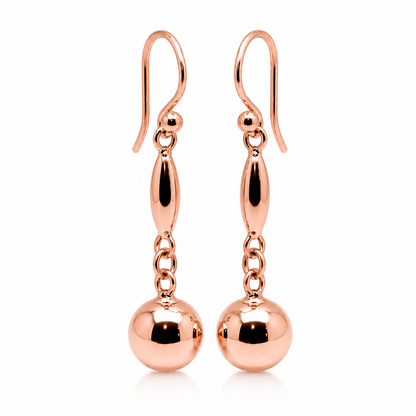 Kaedesigns, 9ct 9kt 375 Yellow Or White Or Rose Gold 8mm Ball Long Drop Earrings