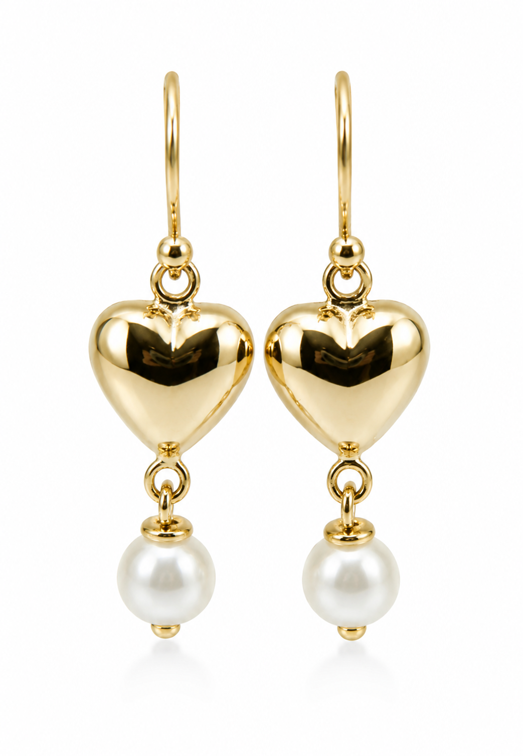 Kaedesigns, 9ct 9k 375 Yellow Gold Or White Gold Or Rose Gold Heart Pearl Earrings