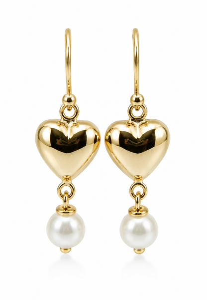 Kaedesigns, 9ct 9k 375 Yellow Gold Or White Gold Or Rose Gold Heart Pearl Earrings