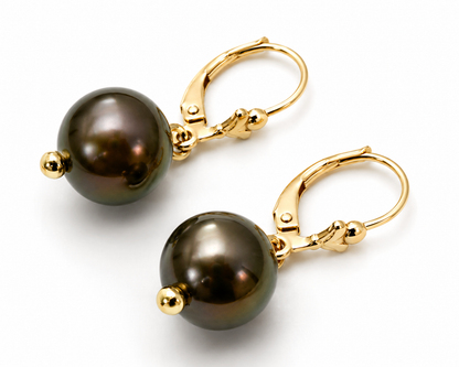Genuine 9ct 9kt 375 Yellow, Rose or White  Gold 10mm Black Pearl Continental Clip Earrings