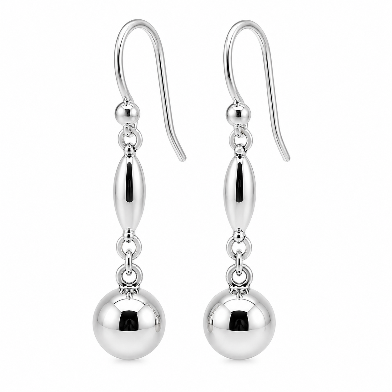 Kaedesigns, 9ct 9kt 375 Yellow Or White Or Rose Gold 8mm Ball Long Drop Earrings