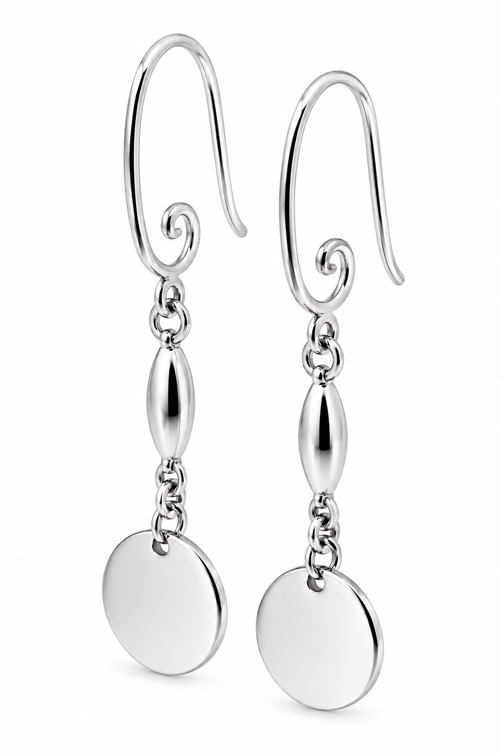 Genuine 9ct 9k 375 Yellow, Rose or White Gold Earrings Disc Drop Swirl Hook Earrings