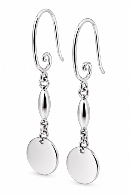 Genuine 9ct 9k 375 Yellow, Rose or White Gold Earrings Disc Drop Swirl Hook Earrings