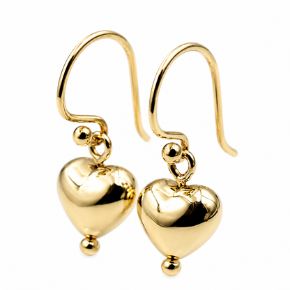 Kaedesigns Genuine 9ct 9kt 375 Yellow, Rose or White Gold Dangle Puffed Heart Earrings