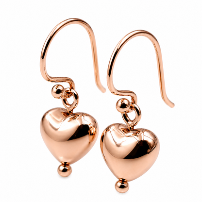 Kaedesigns Genuine 9ct 9kt 375 Yellow, Rose or White Gold Dangle Puffed Heart Earrings