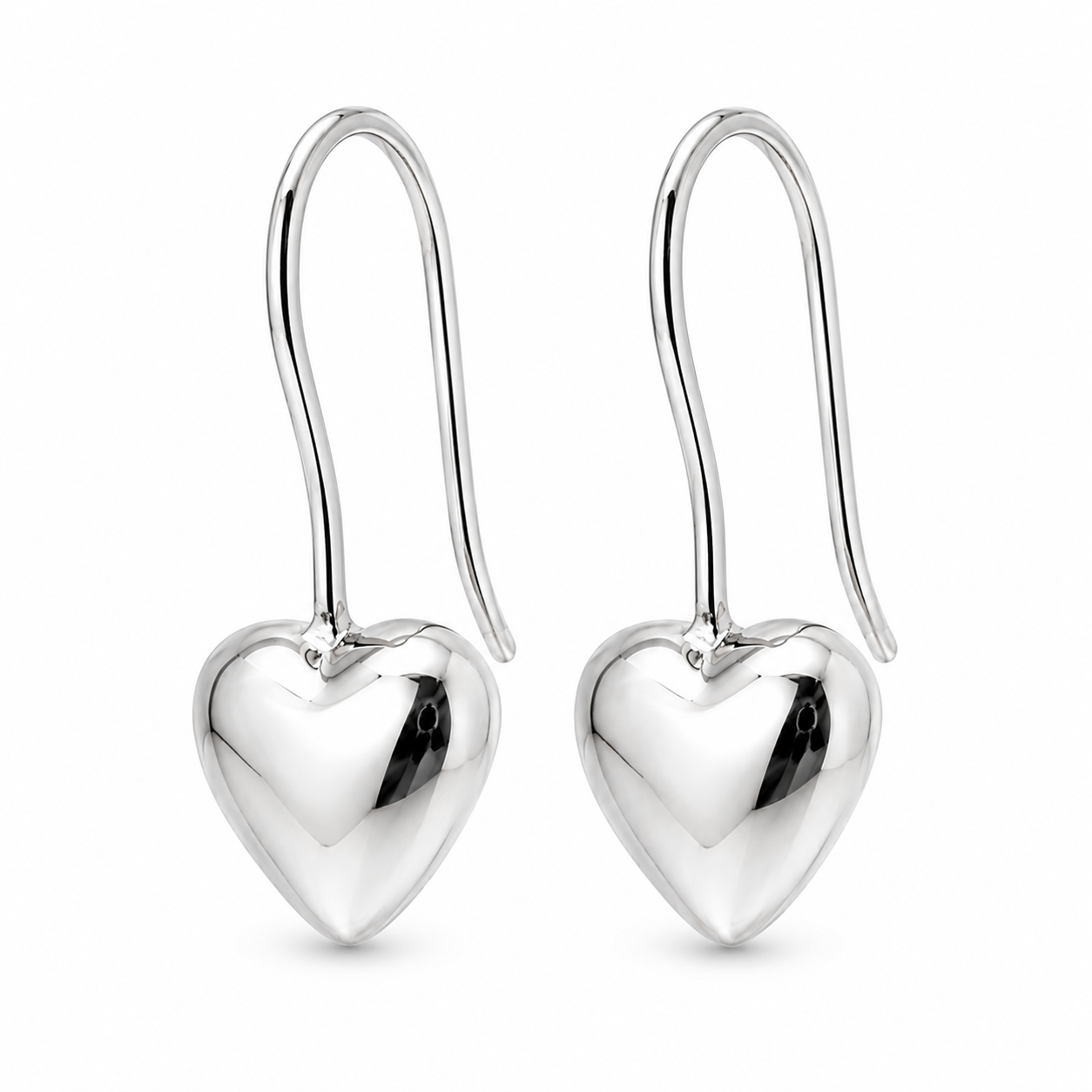Genuine 9ct 9k 375 Solid Yellow, Rose and White Gold Large Hooks Dangle Puffed Heart Earrings