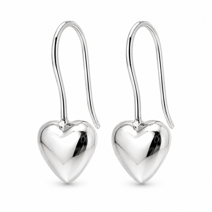 Genuine 9ct 9k 375 Solid Yellow, Rose and White Gold Large Hooks Dangle Puffed Heart Earrings