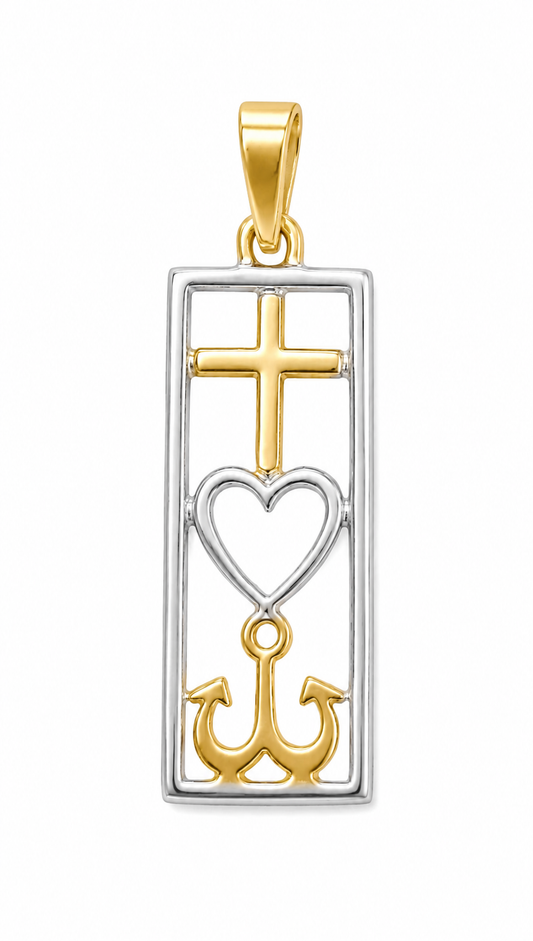 Genuine 9ct 9k Yellow, White Gold Two-Tone Gold Faith Hope Love Pendant