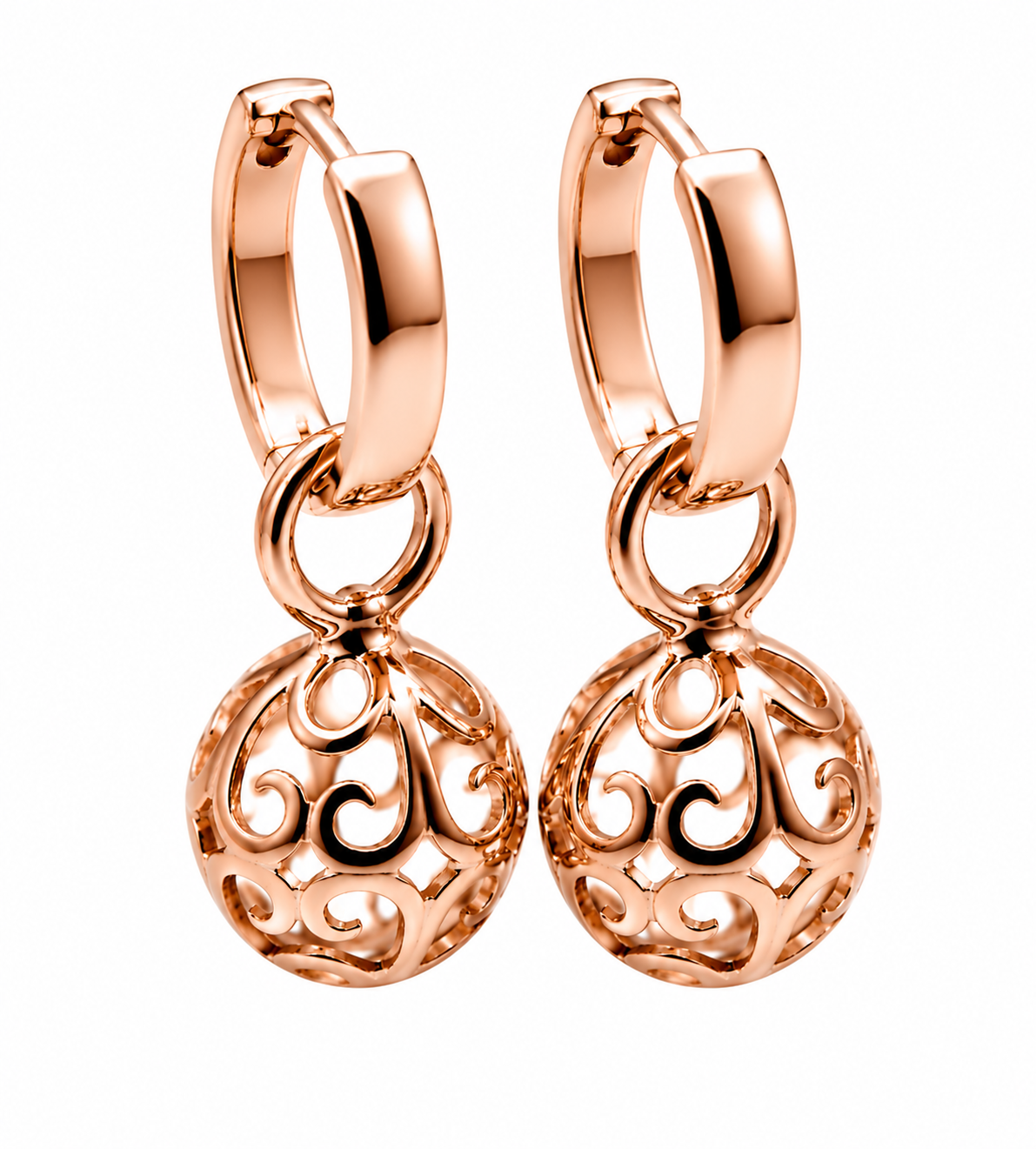 Genuine 9ct 9k 375 Yellow, Rose or White Gold Hoop 10mm Filigree Ball Huggies Earrings