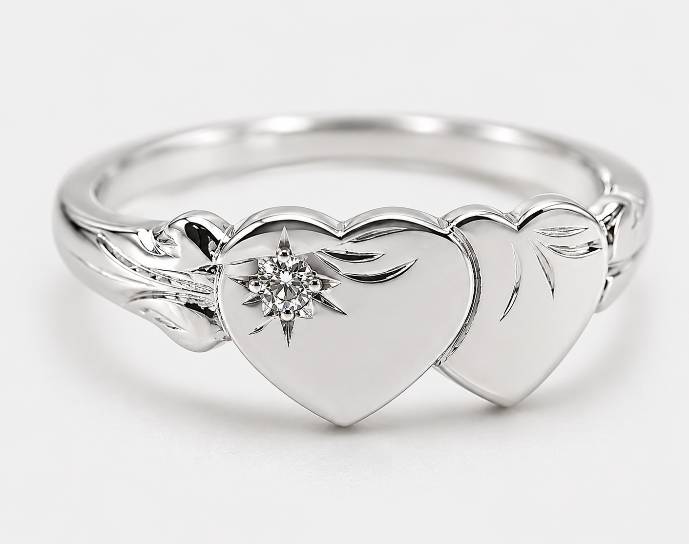 Size L, Genuine 9ct 9k Yellow, Rose or White Gold Double Heart Cubic Zirconia Signet Ring