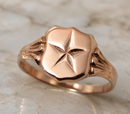 Size W Genuine 9ct Solid Yellow, Rose Or White Gold Large Star Signet Ring 4553