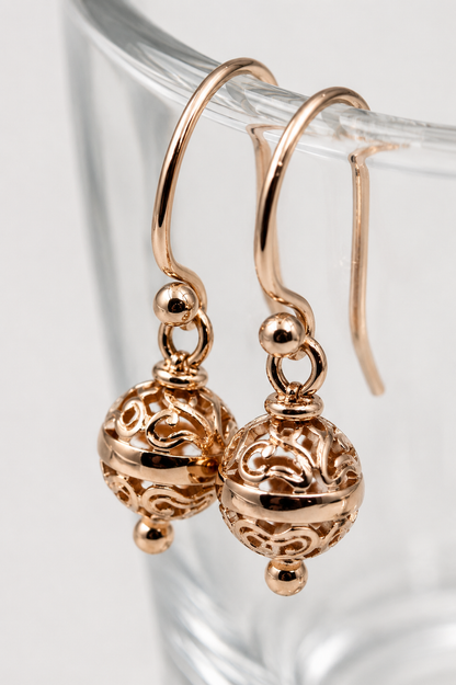 Genuine Heavy 9ct 9k 375 Yellow, Rose Or White Gold 8mm Euro Ball Drop Filigree Earrings