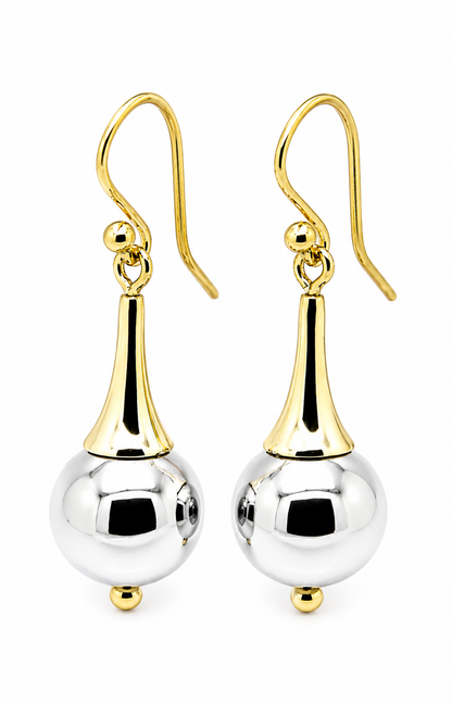 Genuine 9ct 9k 375 Two Tone Yellow & White or Rose & White Gold 12mm Ball Drop Earrings