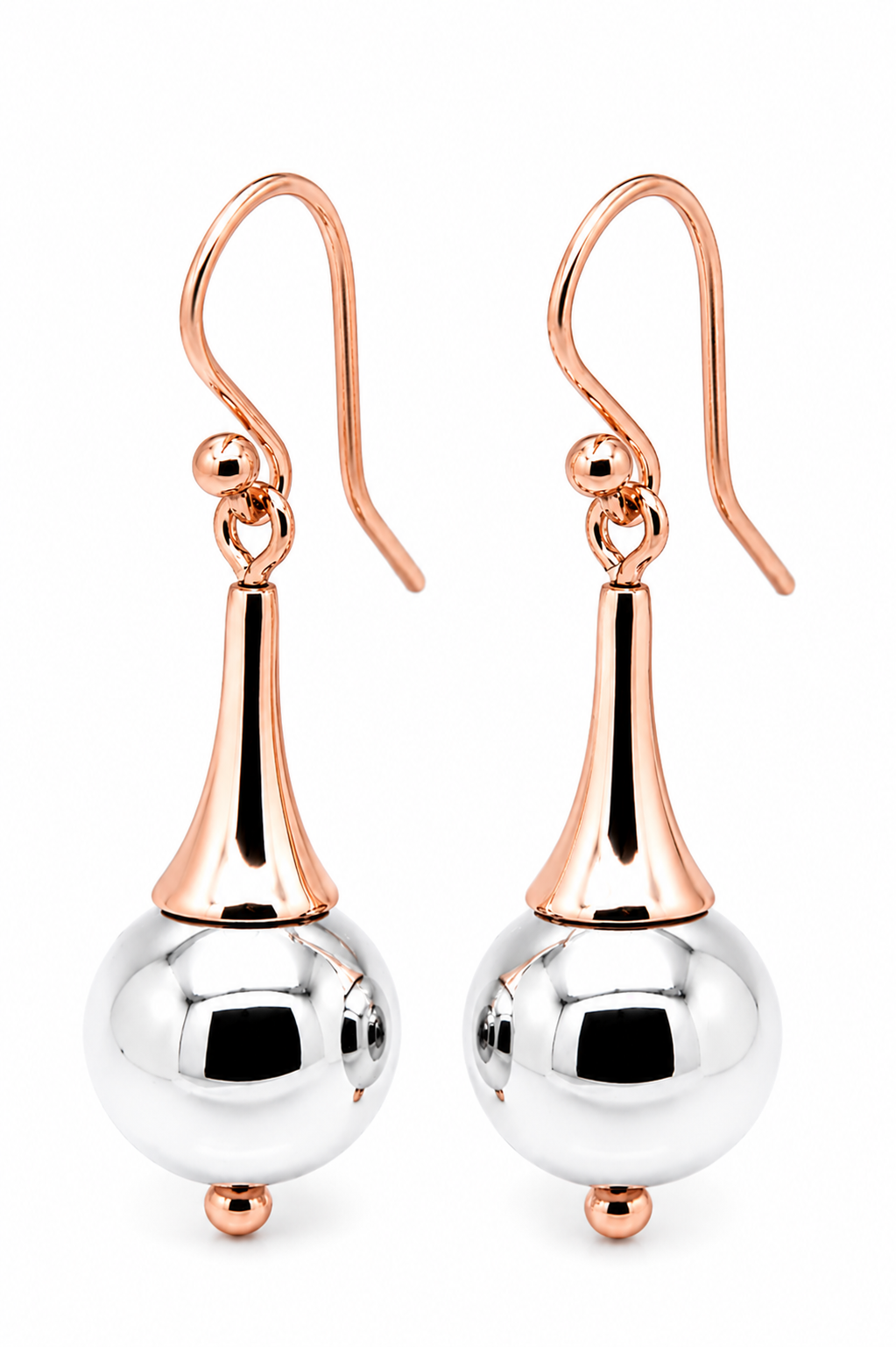 Genuine 9ct 9k 375 Two Tone Yellow & White or Rose & White Gold 12mm Ball Drop Earrings