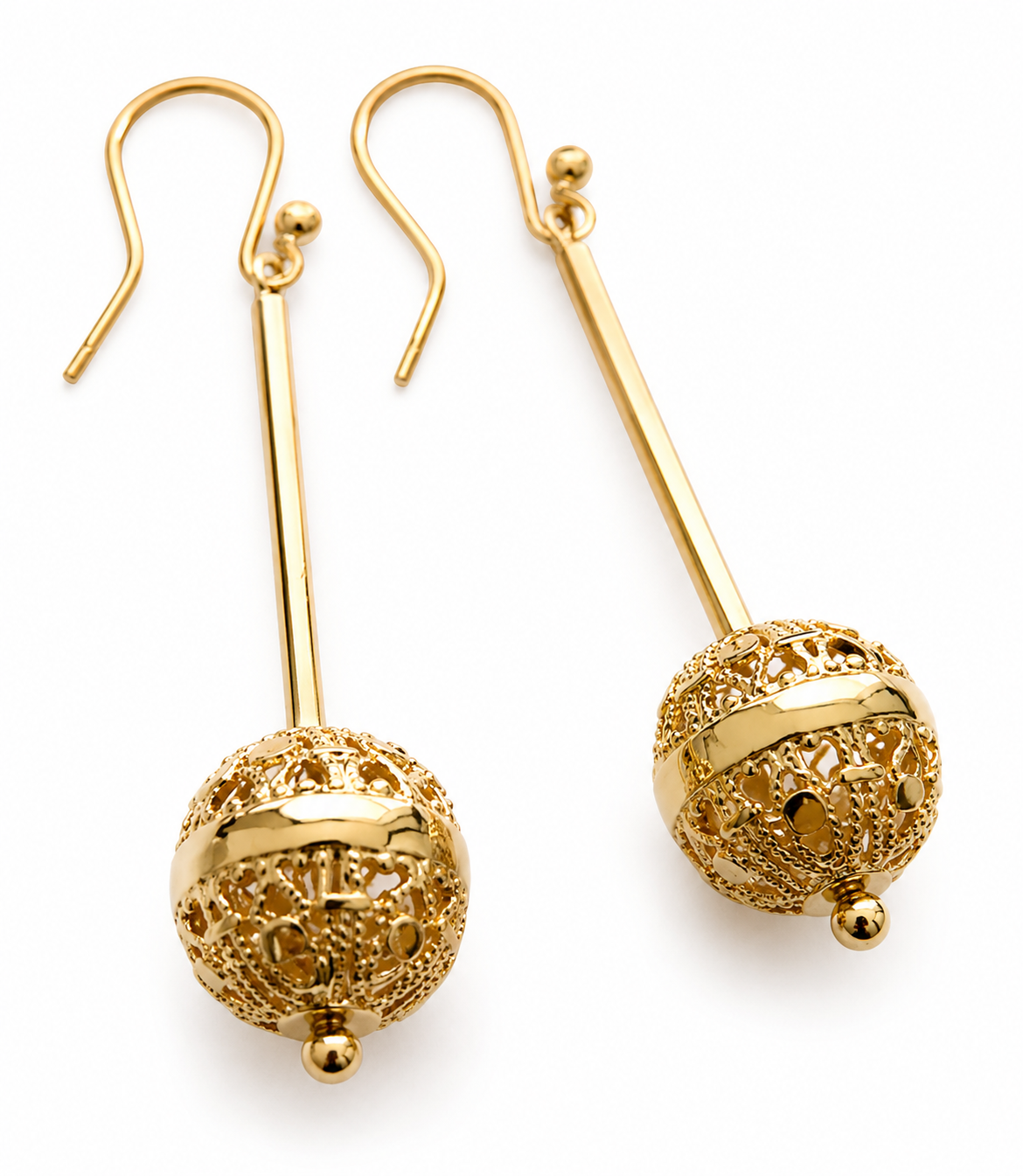 Kaedesigns, 9ct Yellow Or White Or Rose Gold 375 12mm Filigree Ball Hook Earrings