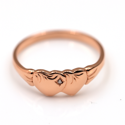 Genuine 9ct 9k Yellow, Rose or White Gold Aust White Sapphire Double Heart Signet Ring