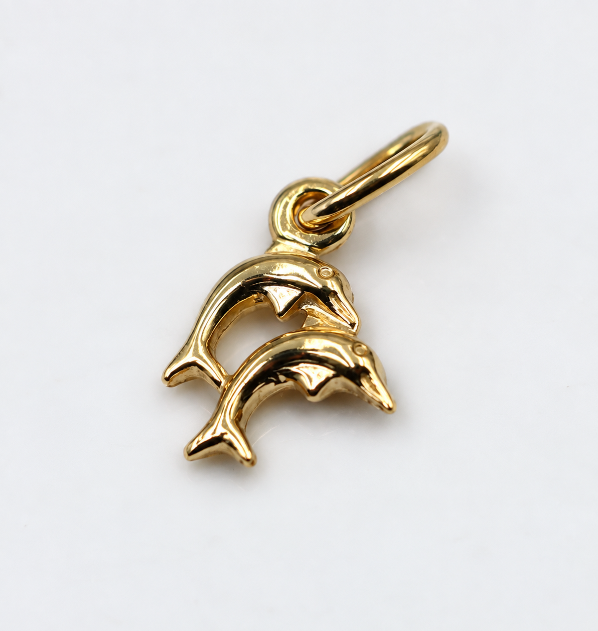 Alternate view of genuine 9ct yellow gold double-dolphin charm pendant