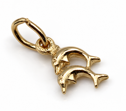 Genuine 9ct yellow gold double-dolphin charm pendant