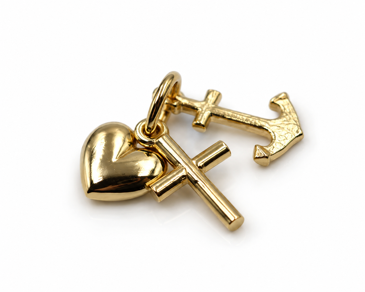 Genuine 9ct yellow gold heart cross and anchor Faith Hope and Love charm