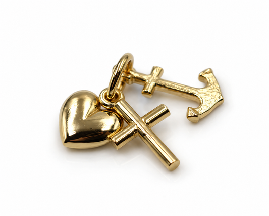 Genuine 9ct yellow gold heart cross and anchor Faith Hope and Love charm