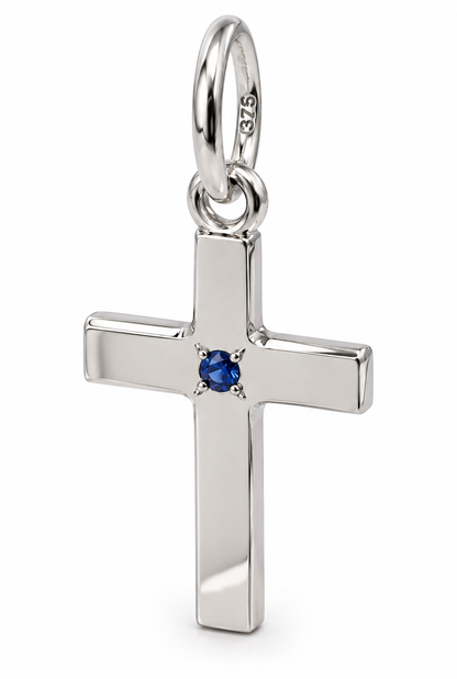 Genuine 9ct 9k 375 Yellow, Rose or White Gold Small Sapphire Cross Tiny Pendant Charm