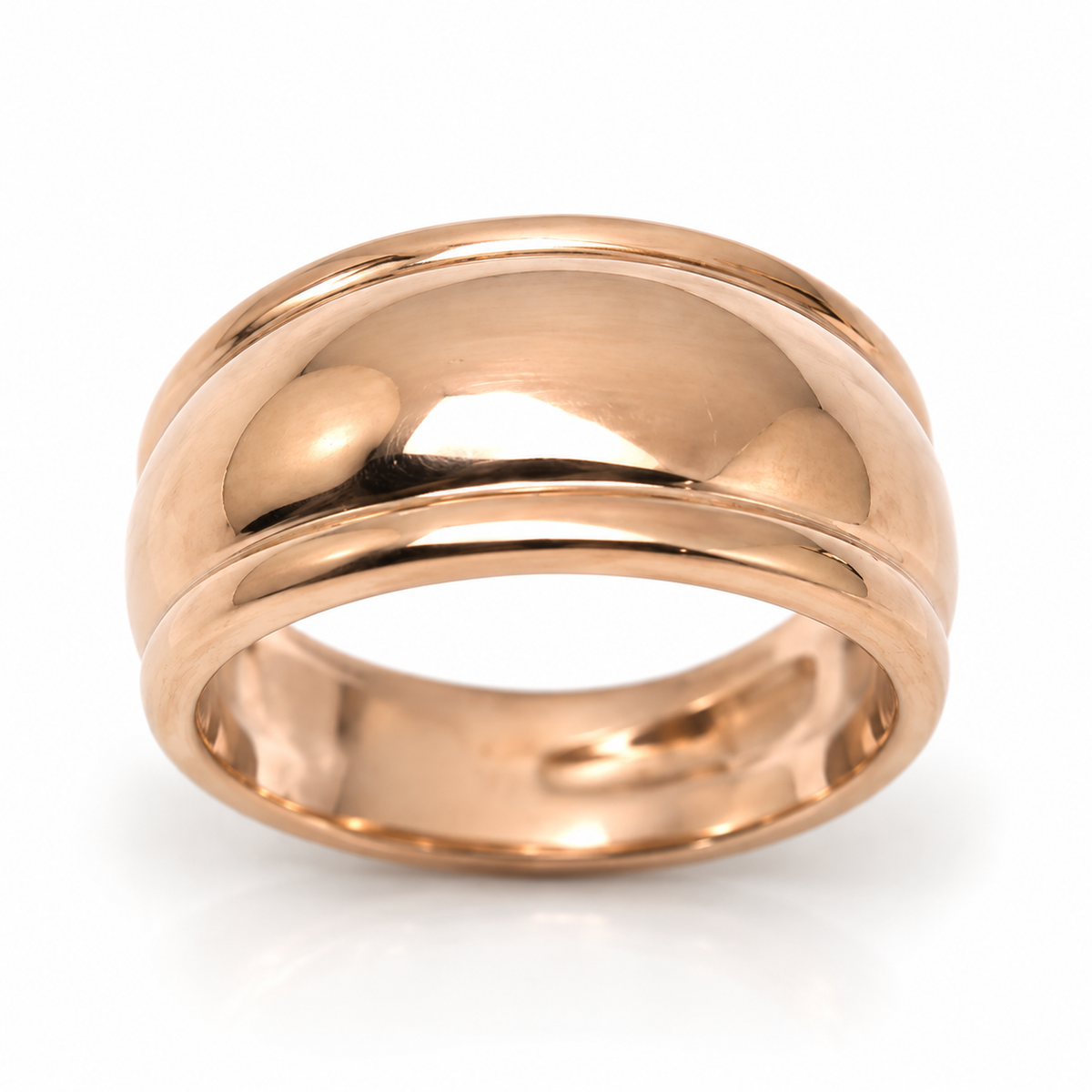 Genuine 9ct 9kt 375 Solid 10mm Yellow, Rose or White Gold Ridged Heavy Dome Ring - Choose your ring size H to P