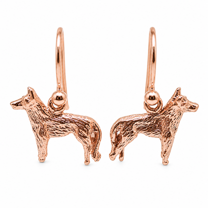 Kaedesigns Genuine 9ct 9k 375 Solid Yellow, Rose or White Gold German Shepherd Earrings