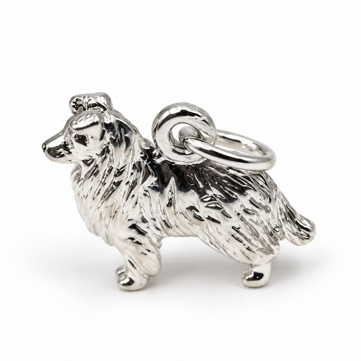 Sterling silver 925 3D collie dog charm pendant with 5mm bale