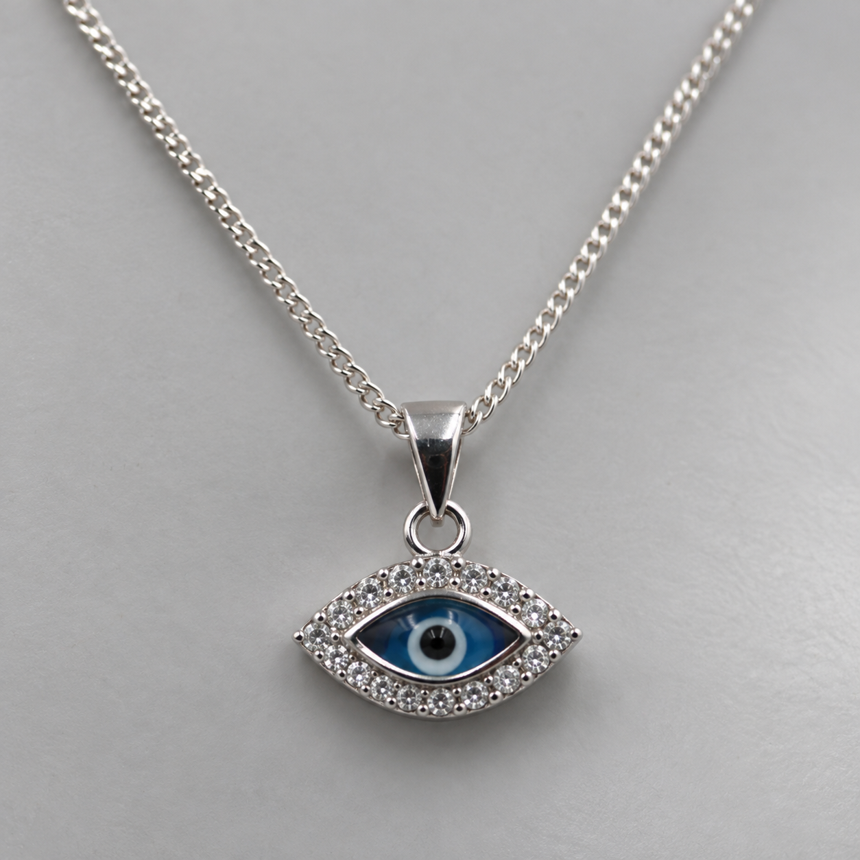 Sterling silver 925 evil eye nazar charm necklace with cubic zirconia halo