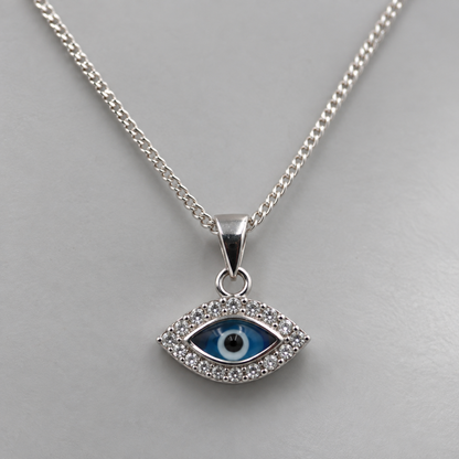 Sterling silver 925 evil eye nazar charm necklace with cubic zirconia halo