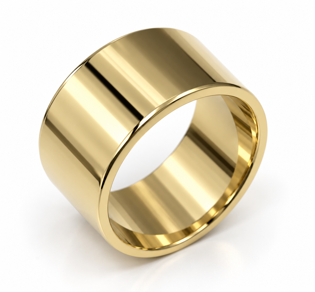 Solid 9ct yellow gold 12mm wide flat cigar band ring, polished finish