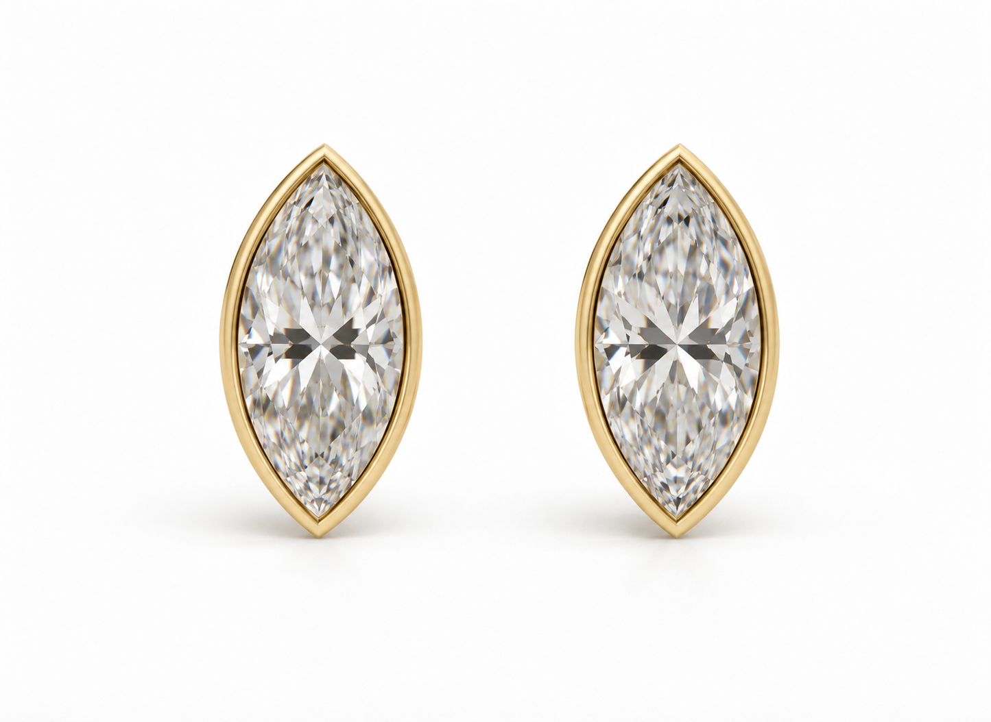 Genuine 9ct Yellow, Rose or White Gold 2.00ct Total Diamond Weight Marquise Bezel Set Lab Grown Diamond Stud Earrings