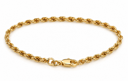 Genuine 9ct or 18ct Yellow Gold Solid 19cm Hollow Diamond Cut Rope Bracelet