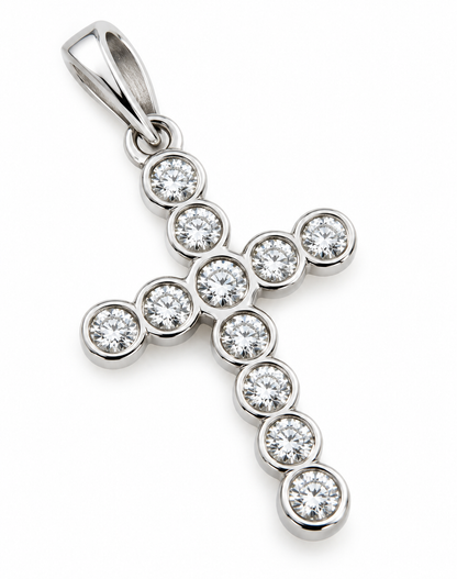 0.15cts Bezel Set 18ct 750 White Gold Round Diamond Cross Pendant