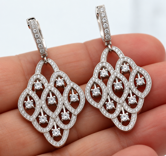 925 Sterling Silver CZ Chandelier Cocktail Earrings