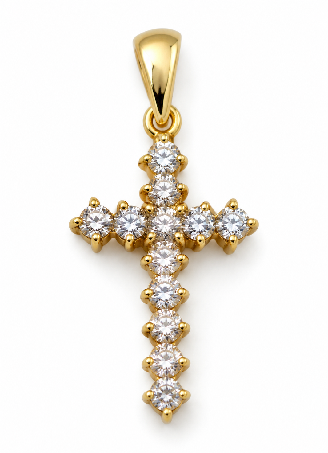 Genuine 9ct 9k Yellow Gold Cubic Zirconia CZ Cross Pendant Religious