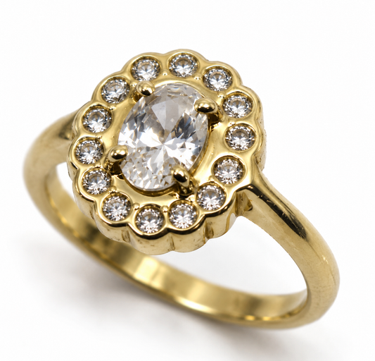 9ct Yellow Gold Oval Cubic Zirconia Ring – Size L